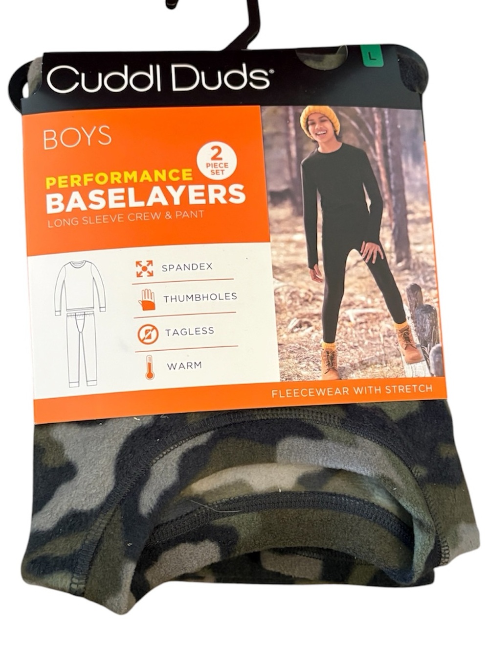 Cuddl Duds - Boys Fleece Baselayer Set - top & pants - Green Camo
